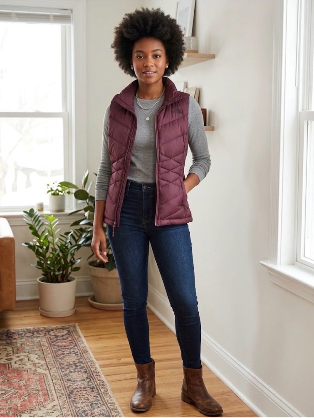 The North Face 550 Fill Goose Down Puffer Vest Plum Quilted XS